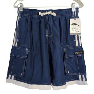 Spicy Tuna Men's Cargo‎ Swim Trunks S Navy White Beach Summer